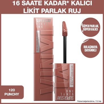 Maybelline New York Super Stay Vinyl Ink Likit Parlak Ruj 120 Punchy