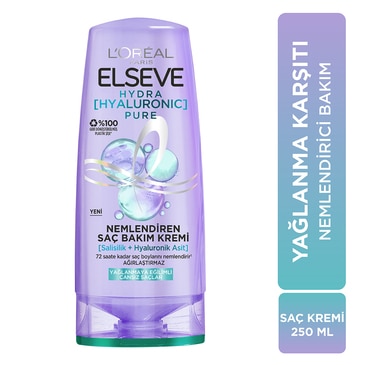 L'Oreal Paris Elseve Hydra [Hyaluronic] Pure Salisilik Asit içeren Yağlanma Karşıtı Nemlendirici Saç Kremi 250 ml